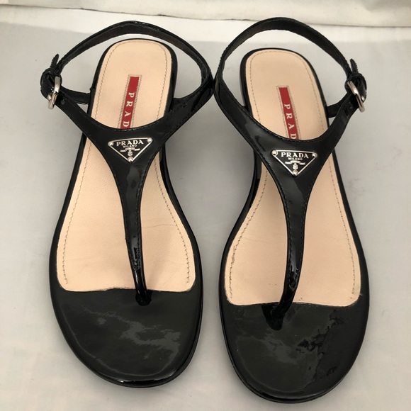 Prada Shoes - Prada patent leather T-strap wedge sandal EU36 US6